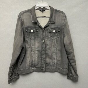 Buffalo Denim Jacket Women's XL Gray Stretch Button Up Soft 90s Y2K Grunge Basic